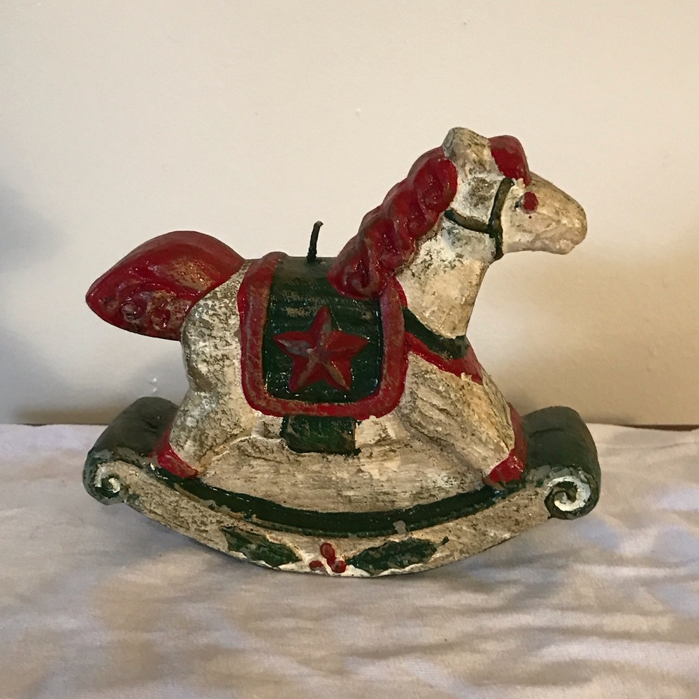 Festive Rustic Rocking Horse Holiday Decoration Candle